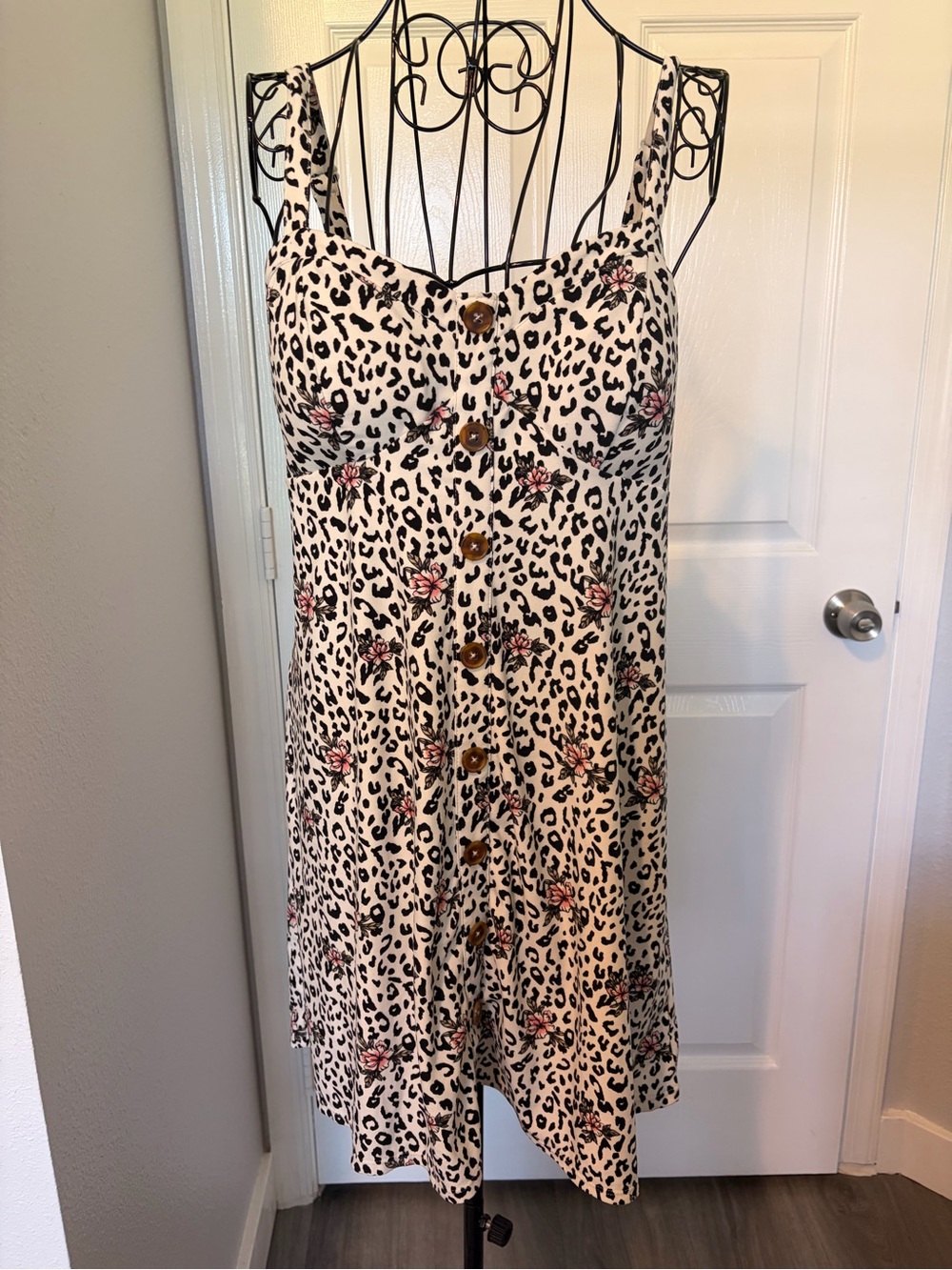 No Boundaries Cream Leopard Print Mini Dress with Pink Floral Accents